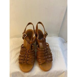 Cork Ease Chunk heel strap sandals brown leather size 10 Y2K